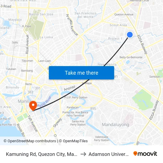 Kamuning Rd, Quezon City, Manila to Adamson University map