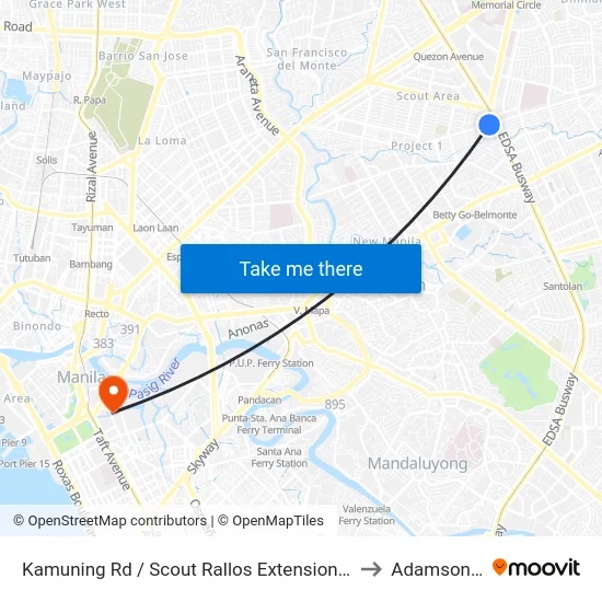 Kamuning Rd / Scout Rallos Extension Intersection, Quezon City, Manila to Adamson University map