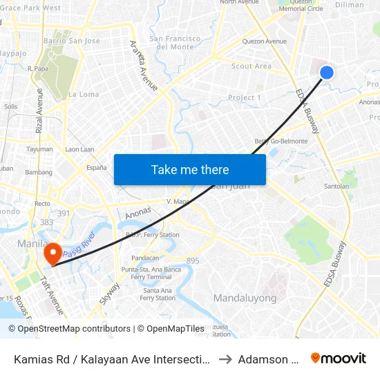 Kamias Rd / Kalayaan Ave Intersection, Quezon City, Manila to Adamson University map