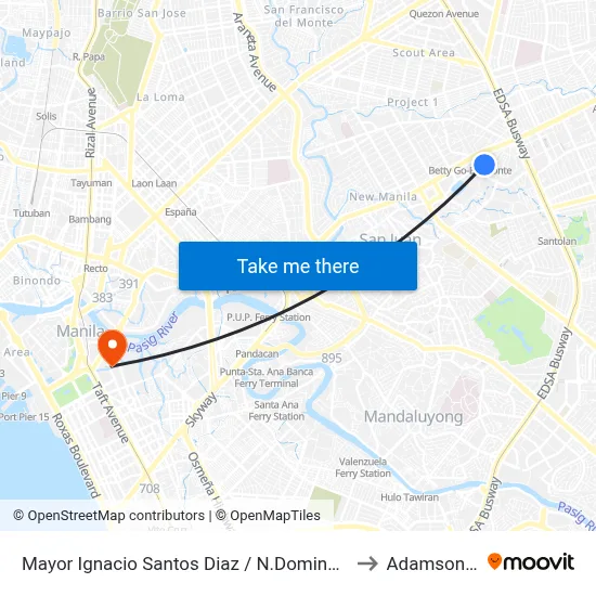 Mayor Ignacio Santos Diaz / N.Domingo Intersection, San Juan, Manila to Adamson University map