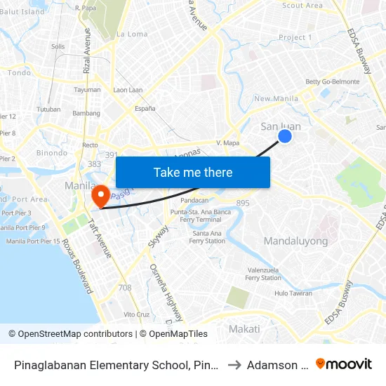 Pinaglabanan Elementary School, Pinaglabanan, San Juan, Manila to Adamson University map