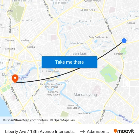 Liberty Ave / 13th Avenue Intersection, Quezon City, Manila to Adamson University map