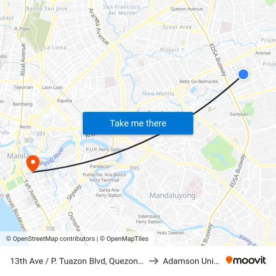 13th Ave / P. Tuazon Blvd, Quezon City, Manila to Adamson University map