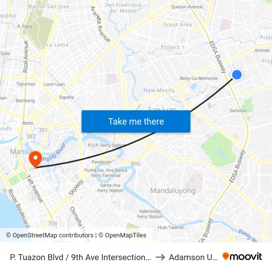 P. Tuazon Blvd / 9th Ave Intersection, Quezon City, Manila to Adamson University map
