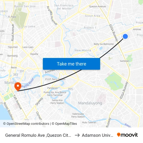 General Romulo Ave ,Quezon City, Manila to Adamson University map