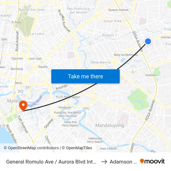 General Romulo Ave / Aurora Blvd Intersection, Quezon City, Manila to Adamson University map