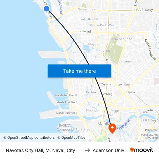 Navotas City Hall, M. Naval, City Of Navotas to Adamson University map