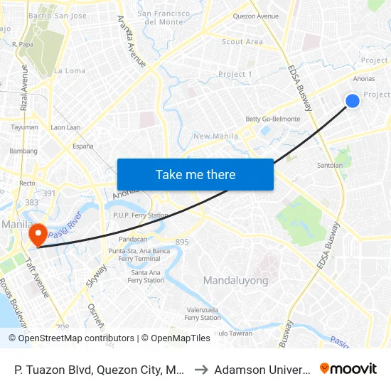 P. Tuazon Blvd, Quezon City, Manila to Adamson University map