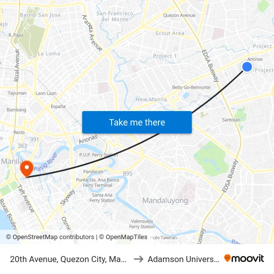20th Avenue, Quezon City, Manila to Adamson University map