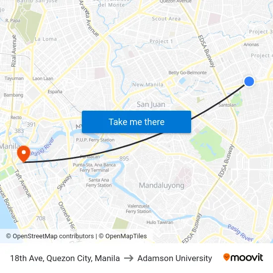18th Ave, Quezon City, Manila to Adamson University map