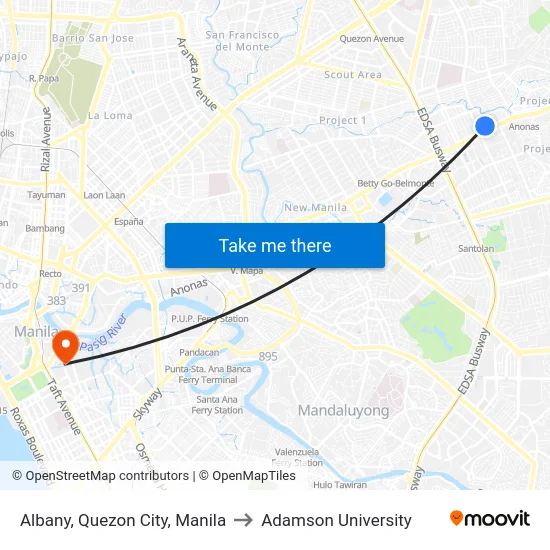 Albany, Quezon City, Manila to Adamson University map