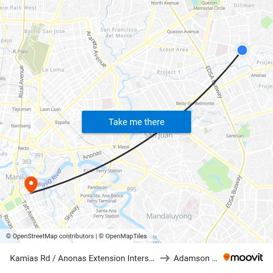 Kamias Rd / Anonas Extension Intersection, Quezon City, Manila to Adamson University map