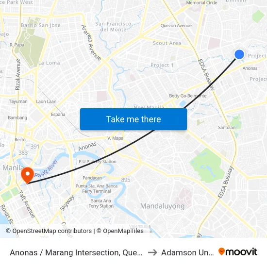 Anonas / Marang Intersection, Quezon City, Manila to Adamson University map