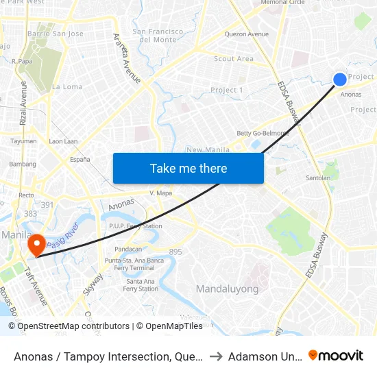 Anonas / Tampoy Intersection, Quezon City, Manila to Adamson University map