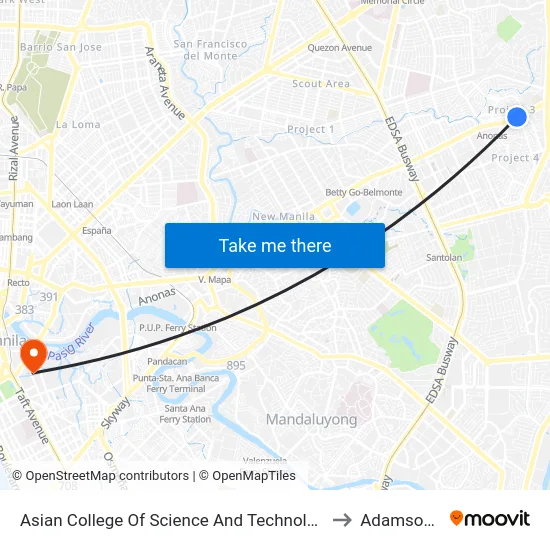 Asian College Of Science And Technology, Aurora Blvd, Quezon City, Manila to Adamson University map