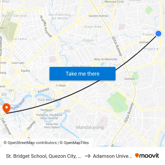 St. Bridget School, Quezon City, Manila to Adamson University map