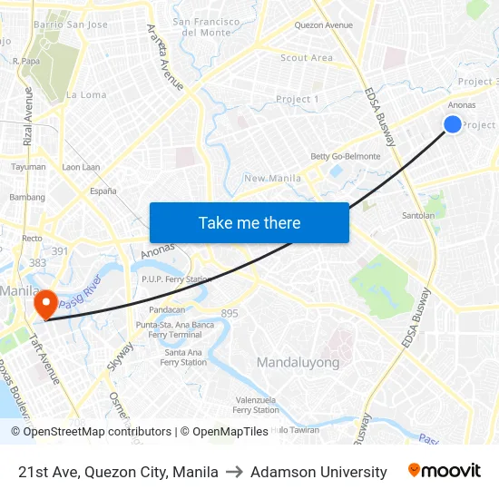 21st Ave, Quezon City, Manila to Adamson University map