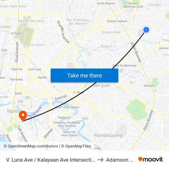 V. Luna Ave / Kalayaan Ave Intersection, Quezon City, Manila to Adamson University map