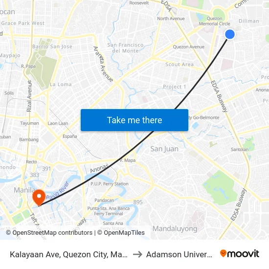 Kalayaan Ave, Quezon City, Manila to Adamson University map
