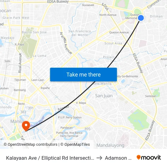 Kalayaan Ave / Elliptical Rd Intersection, Quezon City, Manila to Adamson University map
