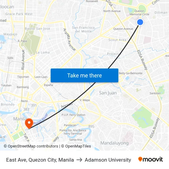 East Ave, Quezon City, Manila to Adamson University map