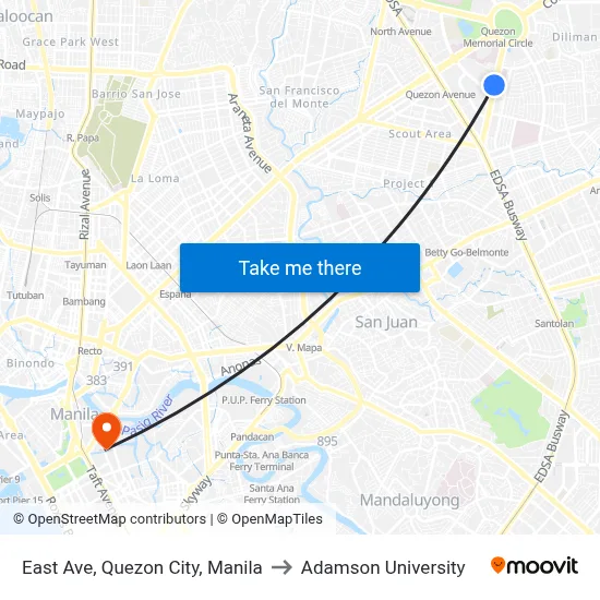 East Ave, Quezon City, Manila to Adamson University map