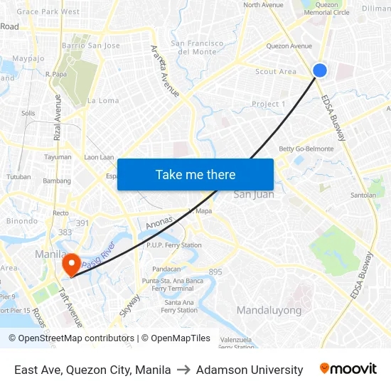 East Ave, Quezon City, Manila to Adamson University map