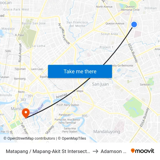 Matapang / Mapang-Akit St Intersection, Quezon City, Manila to Adamson University map