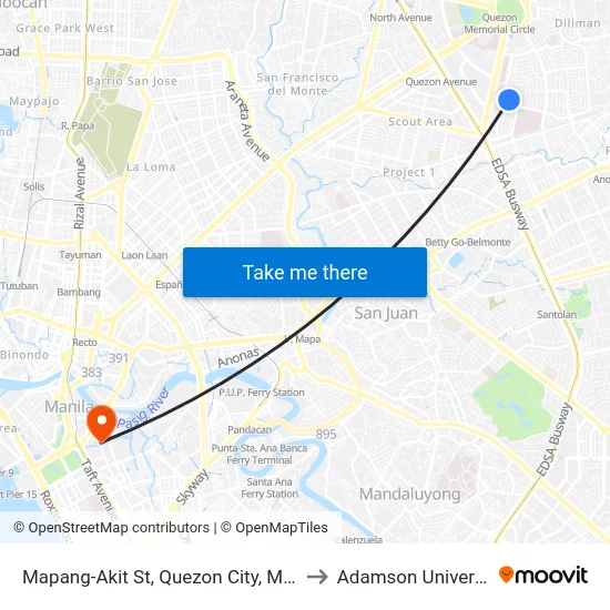 Mapang-Akit St, Quezon City, Manila to Adamson University map