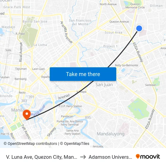 V. Luna Ave, Quezon City, Manila to Adamson University map