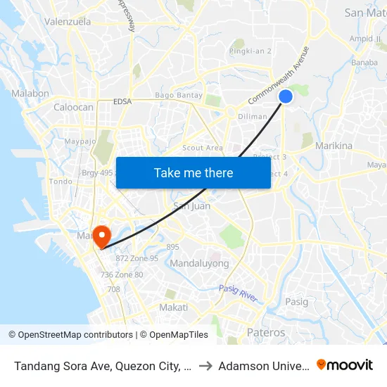 Tandang Sora Ave, Quezon City, Manila to Adamson University map