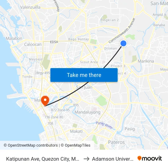 Katipunan Ave, Quezon City, Manila to Adamson University map