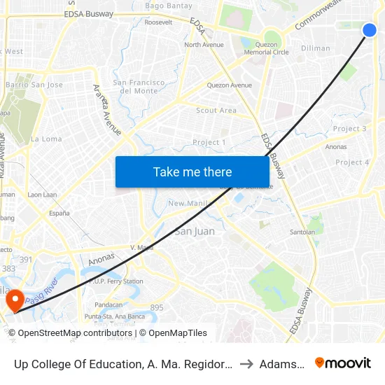 Up College Of Education, A. Ma. Regidor St / Roxas Ave Intersection, Quezon City, Manila to Adamson University map