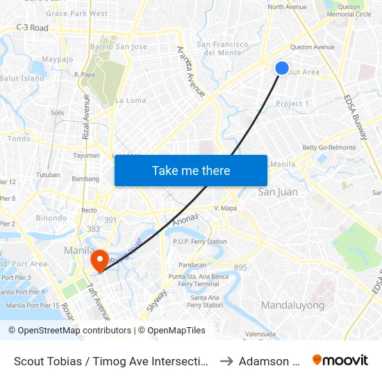 Scout Tobias / Timog Ave Intersection, Quezon City, Manila to Adamson University map