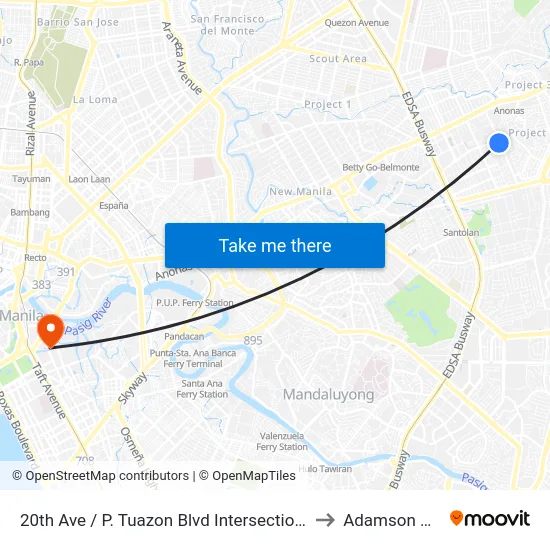 20th Ave / P. Tuazon Blvd Intersection, Quezon City, Manila to Adamson University map