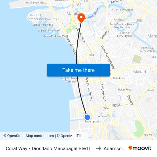 Coral Way / Diosdado Macapagal Blvd Intersection, Lungsod Ng Pasay, Manila to Adamson University map