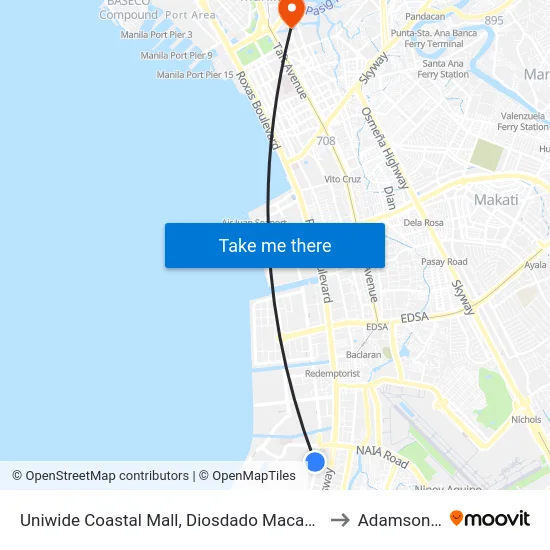 Uniwide Coastal Mall, Diosdado Macapagal Blvd, Parañaque City, Manila to Adamson University map