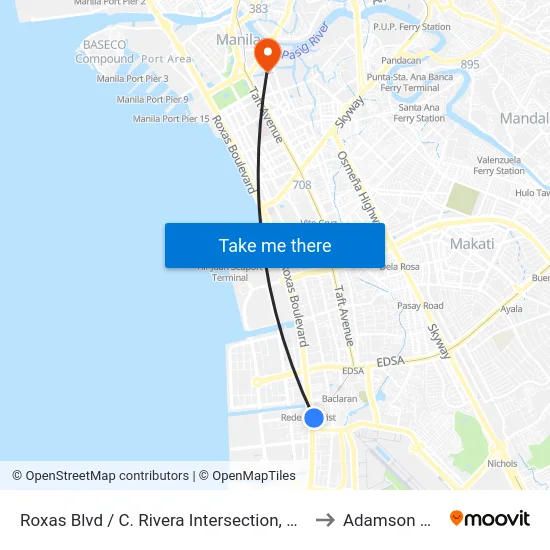 Roxas Blvd / C. Rivera Intersection, Parañaque City, Manila to Adamson University map