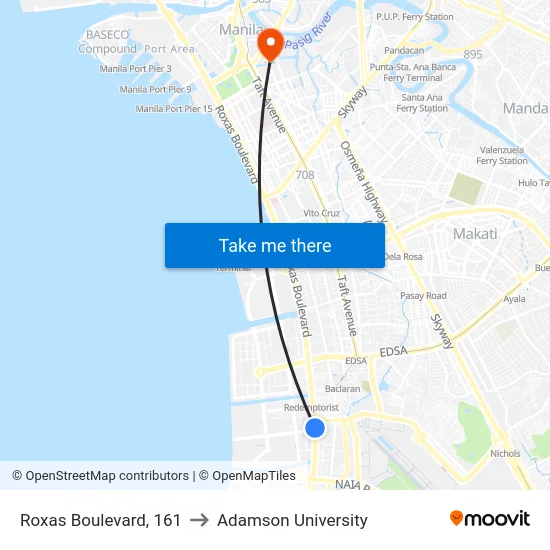 Roxas Boulevard, 161 to Adamson University map