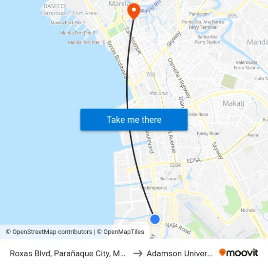 Roxas Blvd, Parañaque City, Manila to Adamson University map