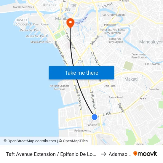 Taft Avenue Extension / Epifanio De Los Santos Avenue, Lungsod Ng Pasay, Manila to Adamson University map