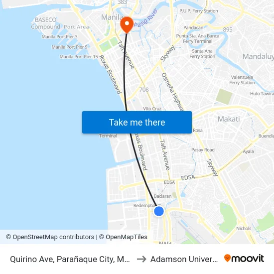 Quirino Ave, Parañaque City, Manila to Adamson University map