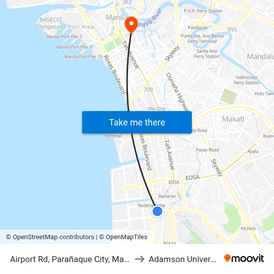 Airport Rd, Parañaque City, Manila to Adamson University map