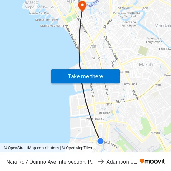 Naia Rd / Quirino Ave Intersection, Parañaque City, Manila to Adamson University map
