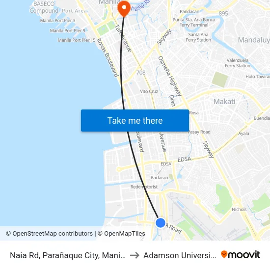 Naia Rd, Parañaque City, Manila to Adamson University map