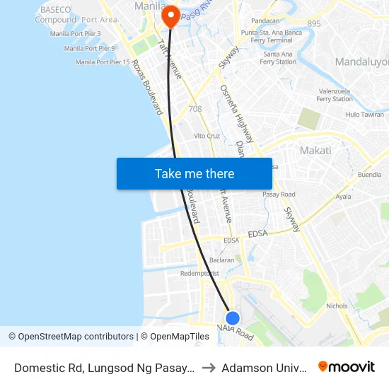 Domestic Rd, Lungsod Ng Pasay, Manila to Adamson University map