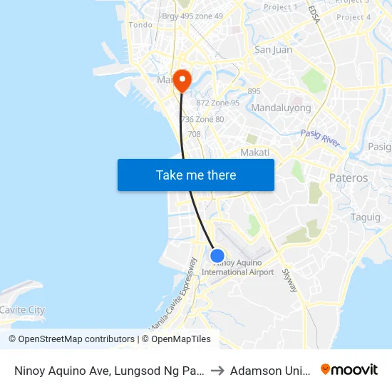 Ninoy Aquino Ave, Lungsod Ng Pasay, Manila to Adamson University map
