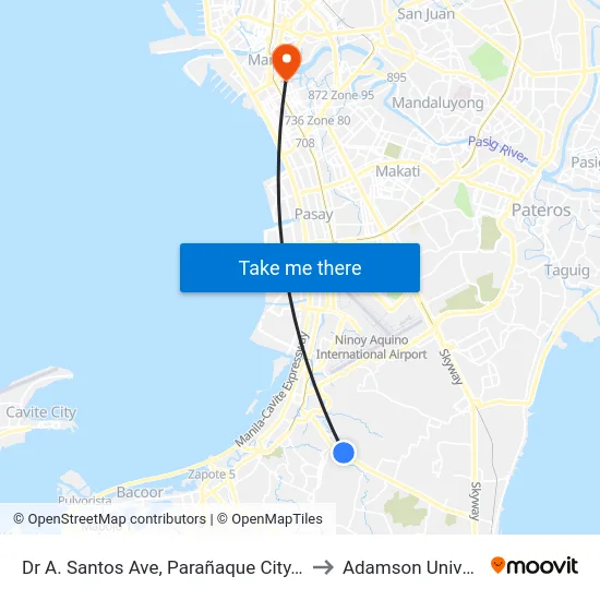 Dr A. Santos Ave, Parañaque City, Manila to Adamson University map
