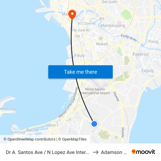 Dr A. Santos Ave / N Lopez Ave Intersection, Parañaque City to Adamson University map