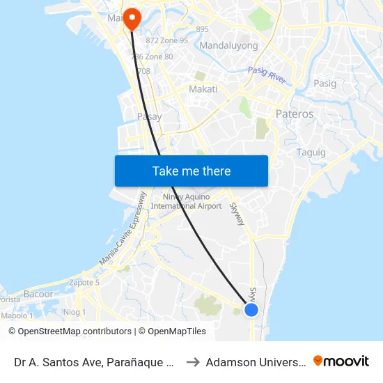 Dr A. Santos Ave, Parañaque City to Adamson University map